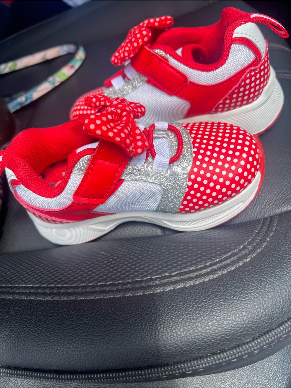 Disney Red Polka Dot Bow Kids Sneakers with Silver Glitter Lights up - Picture 4 of 6